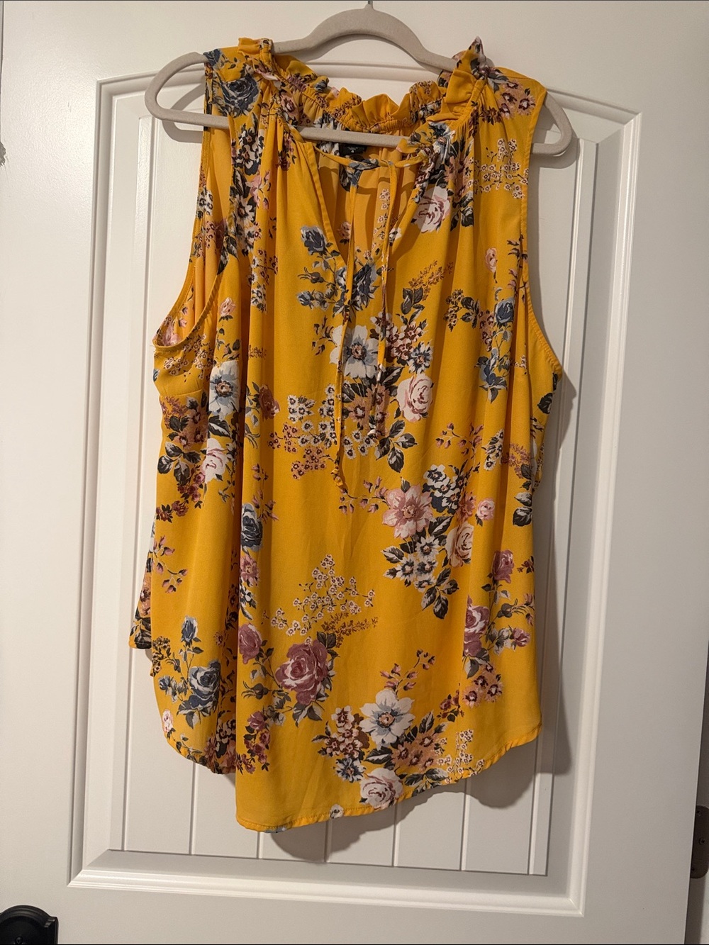 torrid Mustard Floral Ruffle-Neck Sleeveless Top